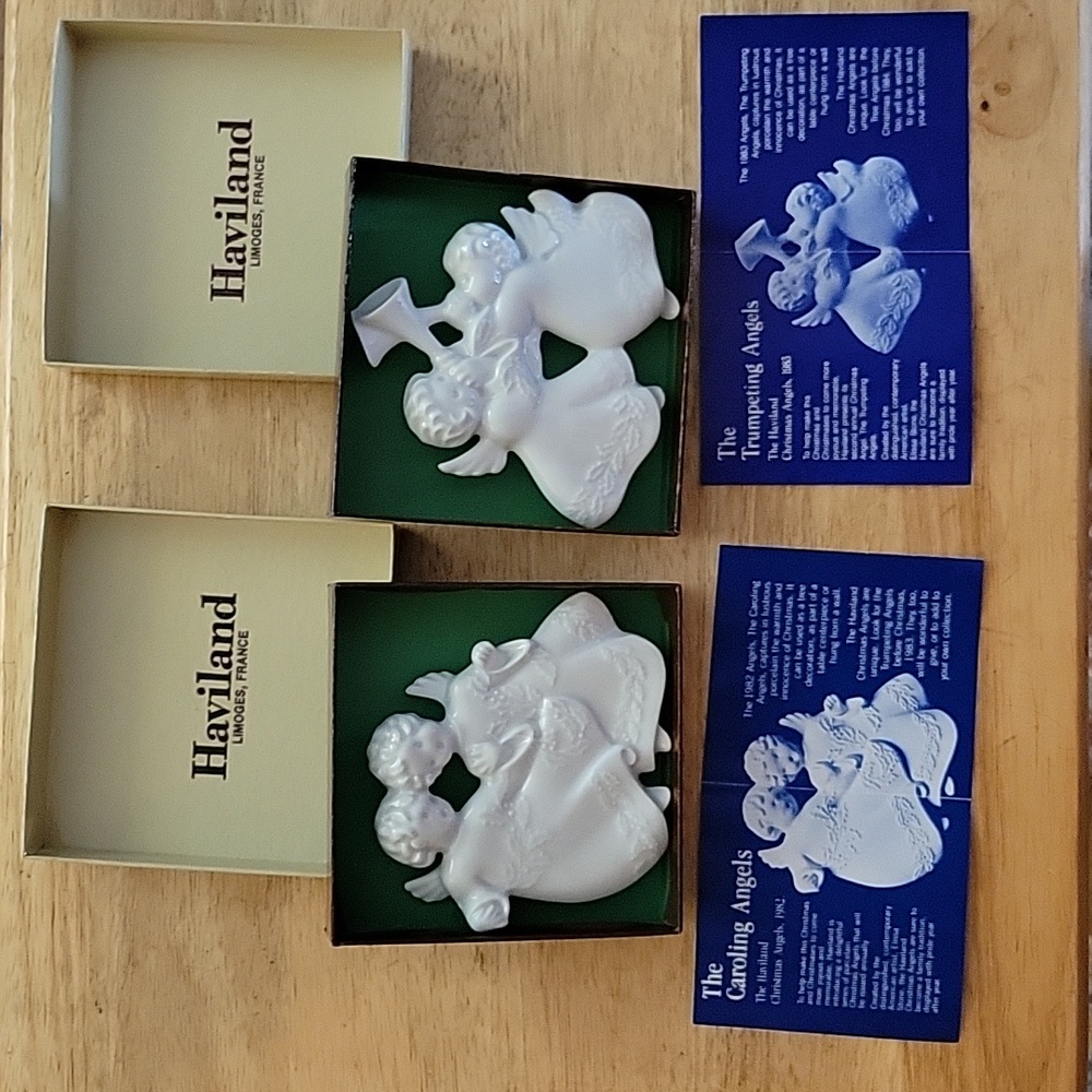 Haviland christmas ornaments, Limoges, France 1982 and 1983 Angels
